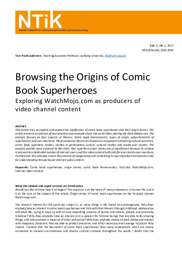 (PDF) Browsing the Origins of Comic Book Superheroes: Exploring ...