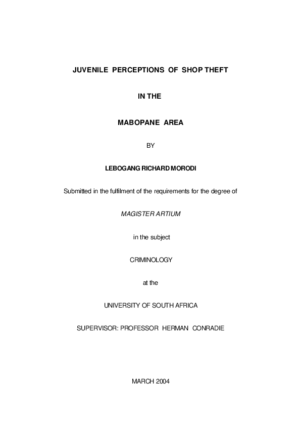 (PDF) Juvenile perceptions of shop theft in the Mabopane area