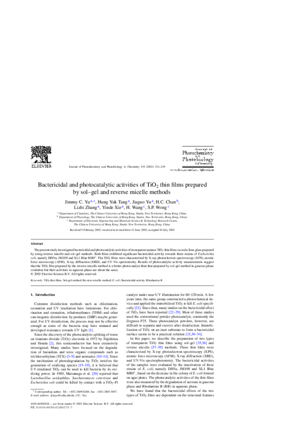 (PDF) Bactericidal and photocatalytic activities of TiO2 thin films ...