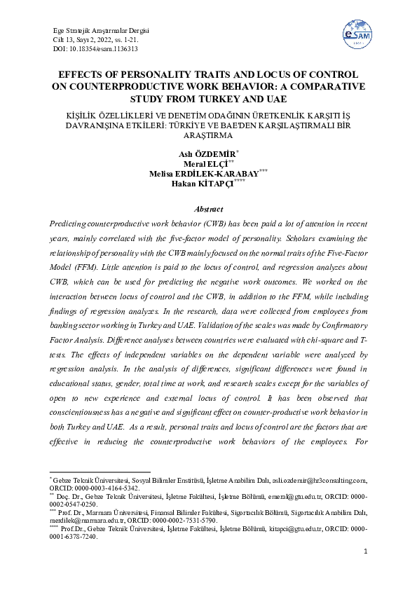 (PDF) Effects of Personality Traits and Locus of Control on ...