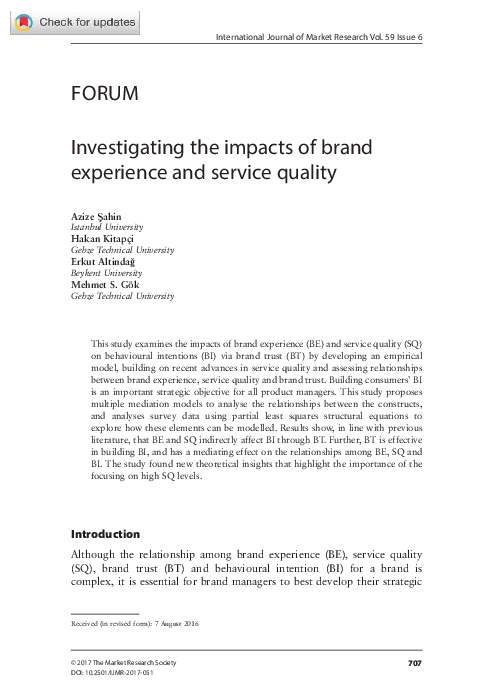 (PDF) Investigating the Impacts of Brand Experience and Service Quality