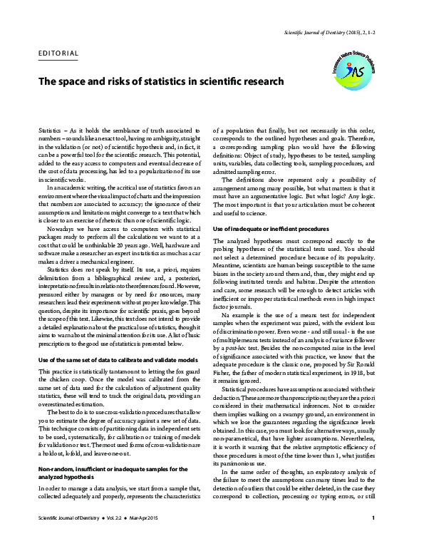 (PDF) The space and risks of statistics in scientific research