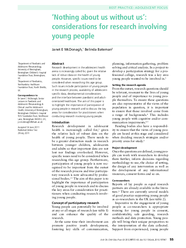 (PDF) ‘Nothing about us without us’: considerations for research ...