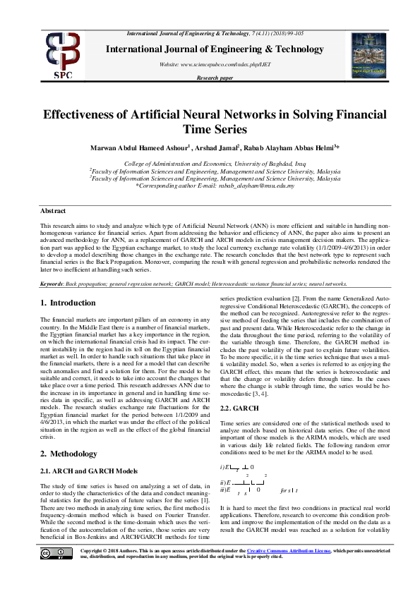 (PDF) Effectiveness of Artificial Neural Networks in Solving Financial ...