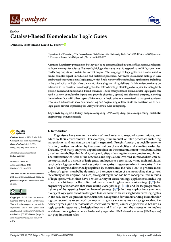 (PDF) Catalyst-Based Biomolecular Logic Gates
