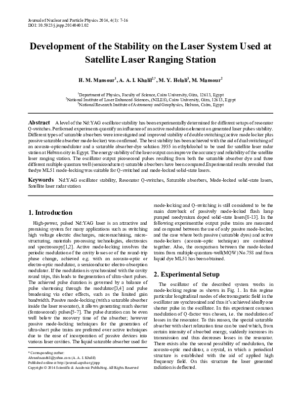 (PDF) Development of the Stability on the Laser System Used at ...