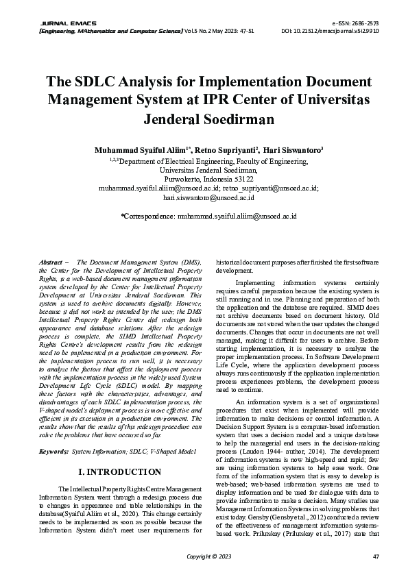 (PDF) The SDLC Analysis for Implementation Document Management System ...