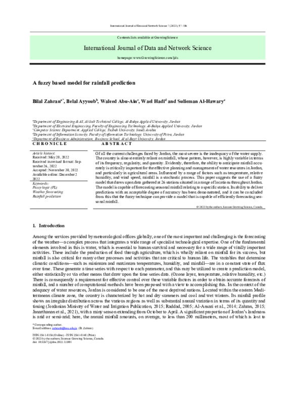 (PDF) A fuzzy based model for rainfall prediction