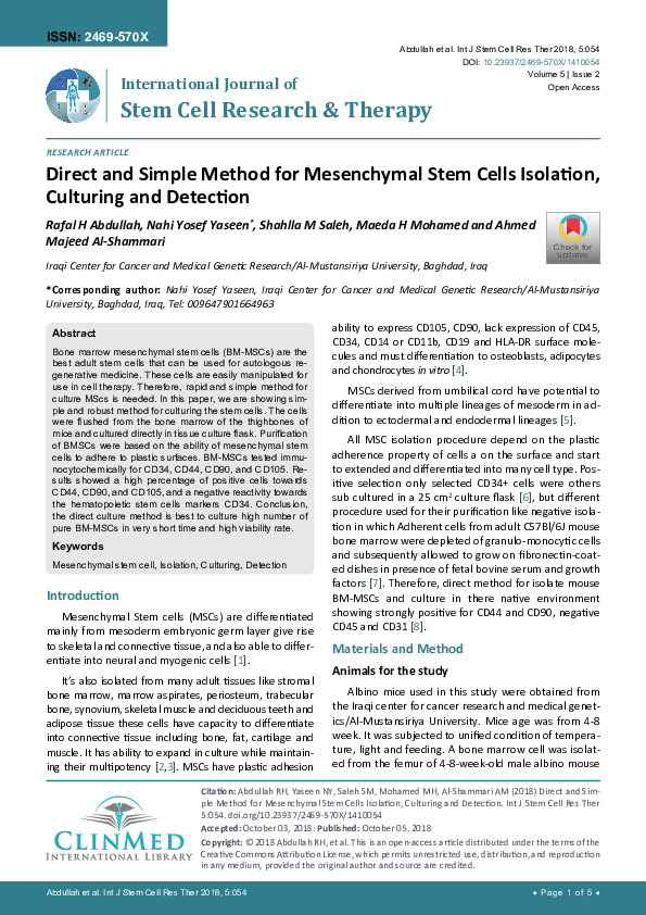 (PDF) Direct and Simple Method for Mesenchymal Stem Cells Isolation ...
