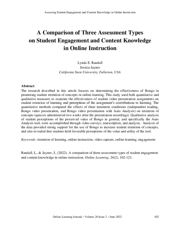(PDF) A Comparison of Three Assessment Types on Student Engagement and ...