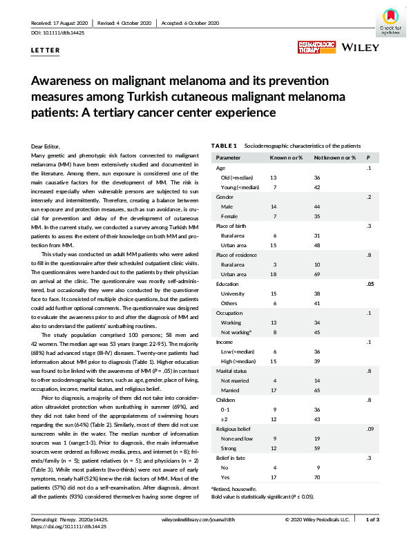 (PDF) Awareness on malignant melanoma and its prevention measures among ...
