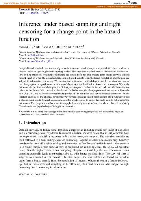 (PDF) Inference under biased sampling and right censoring for a change ...
