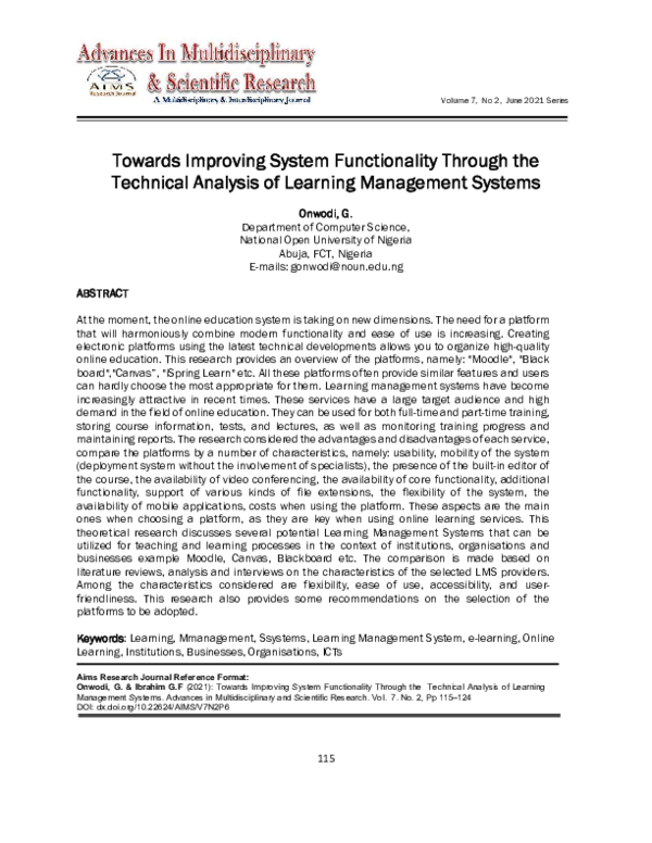 (PDF) Towards Improving System Functionality Through the Technical ...