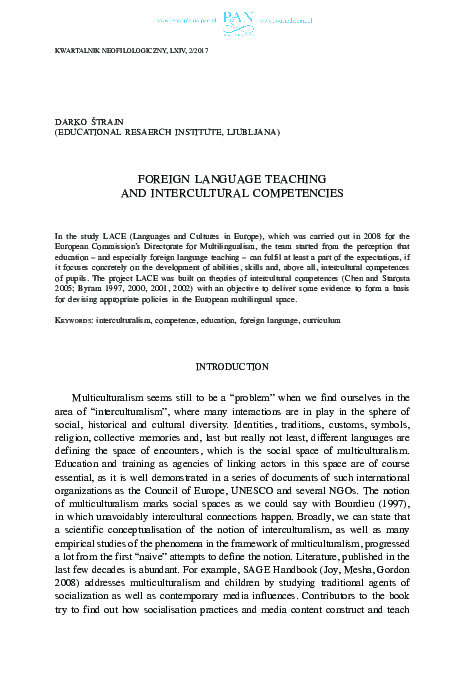 (PDF) Foreign Language Teaching and Intercultural Competencies