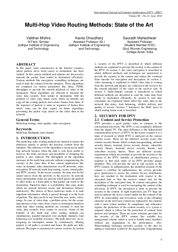(PDF) Multi-Hop Video Routing Methods: State of the Art | Vaibhav ...