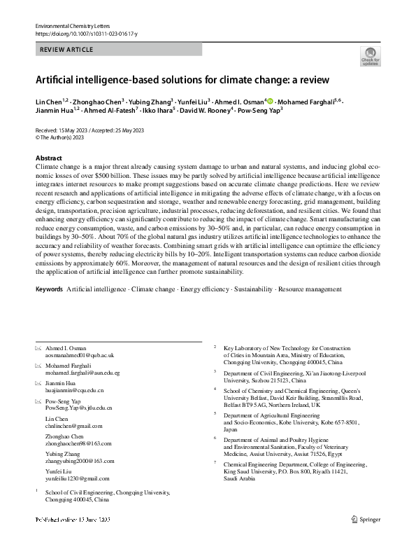 (PDF) Artificial intelligence-based solutions for climate change: a review