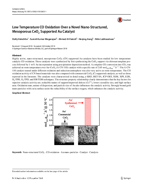 (PDF) Low Temperature CO Oxidation Over a Novel Nano-Structured ...