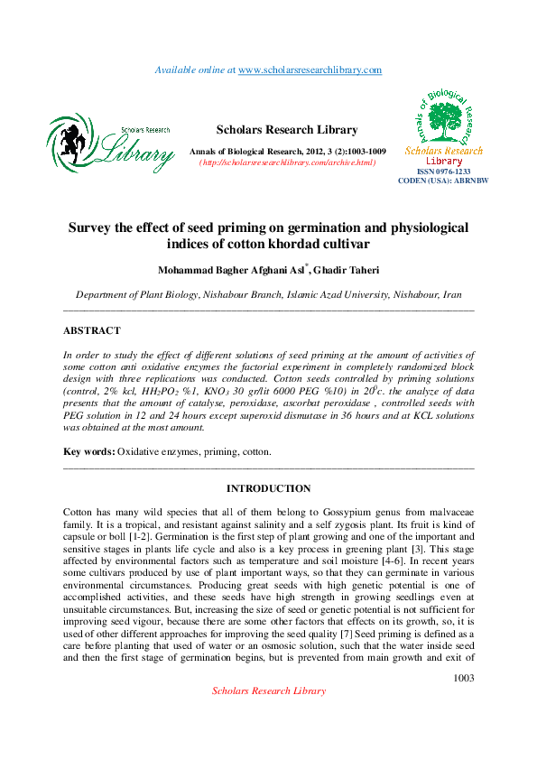 (PDF) Survey the effect of seed priming on germination and ...