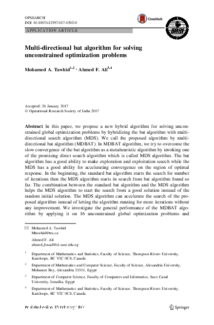 (PDF) Multi-directional bat algorithm for solving unconstrained ...