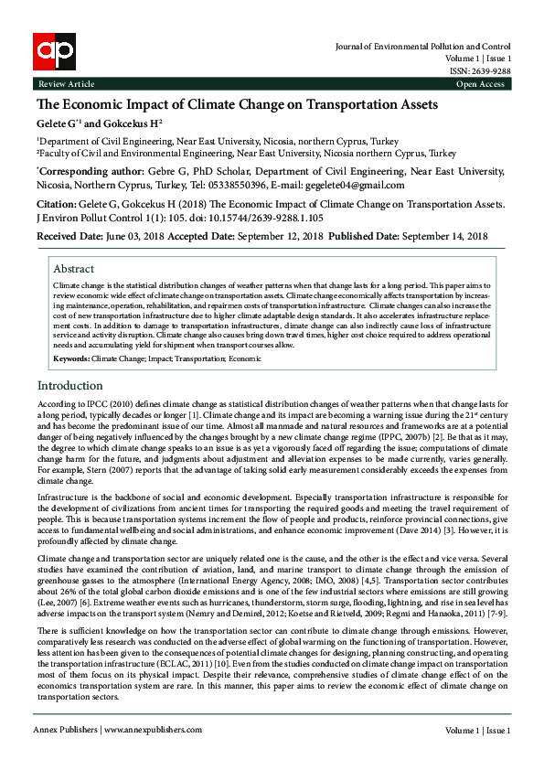 (PDF) The Economic Impact of Climate Change on Transportation Assets