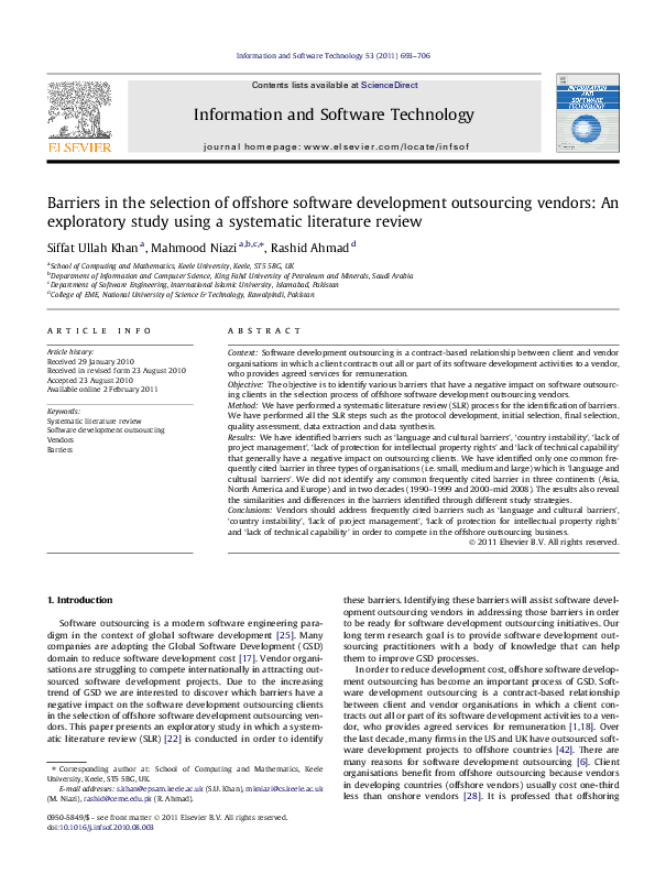 (PDF) Barriers in the selection of offshore software development ...