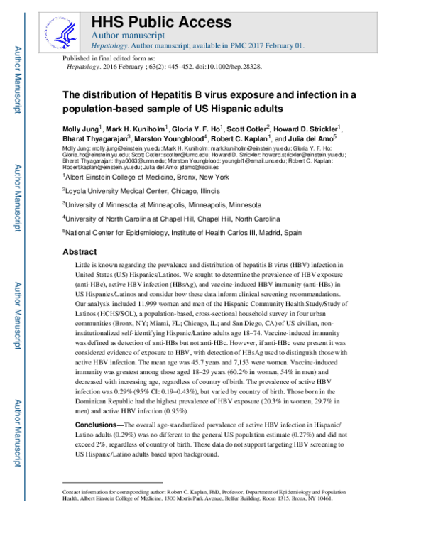 (PDF) The distribution of hepatitis B virus exposure and infection in a ...