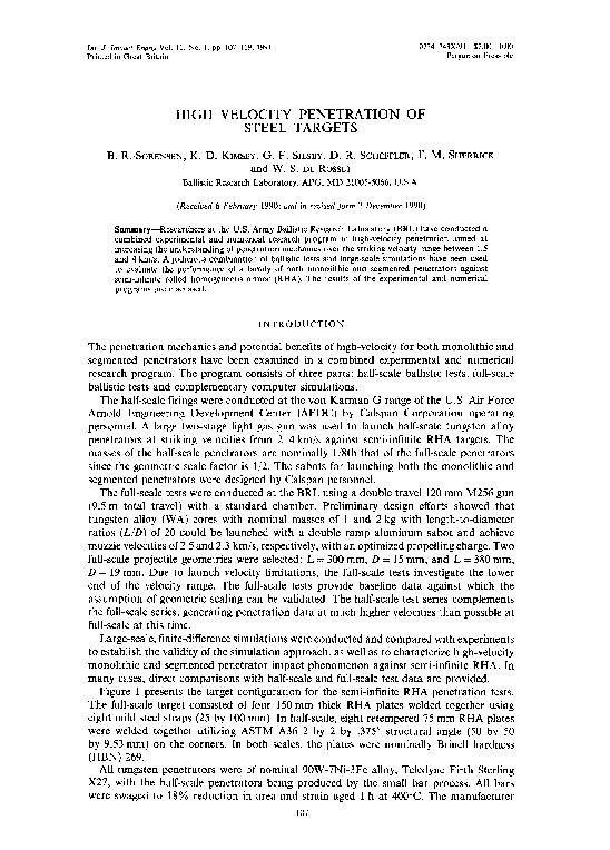 (PDF) High velocity penetration of steel targets