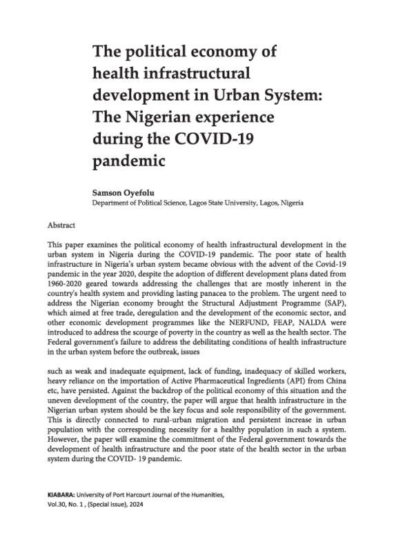 (PDF) The political economy of health infrastructural development in ...