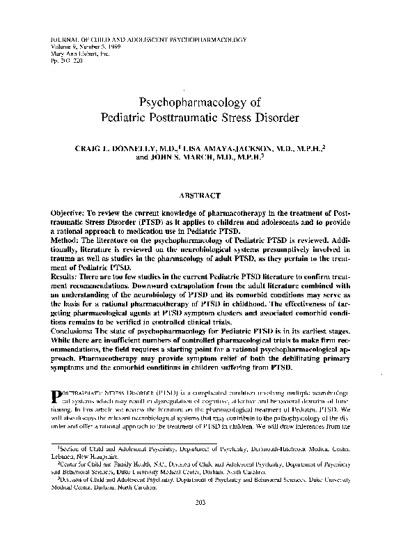 (PDF) Psychopharmacology of Pediatric Posttraumatic Stress Disorder