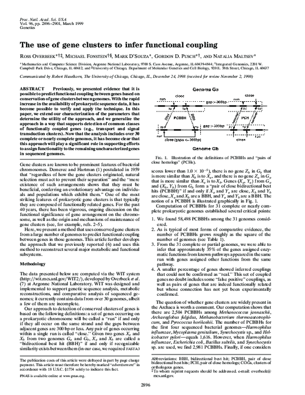 (PDF) The use of gene clusters to infer functional coupling