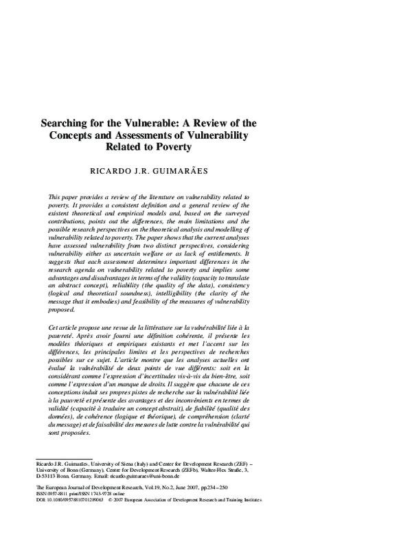 (PDF) Searching for the Vulnerable: A Review of the Concepts and ...