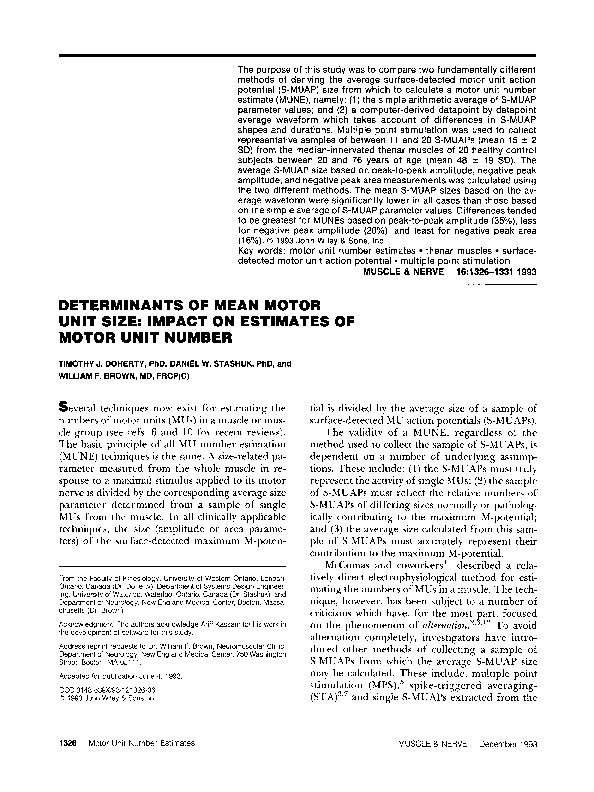 (PDF) Determinants of mean motor unit size: Impact on estimates of ...
