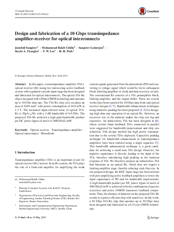 (PDF) Design and fabrication of a 10 Gbps transimpedance amplifier ...