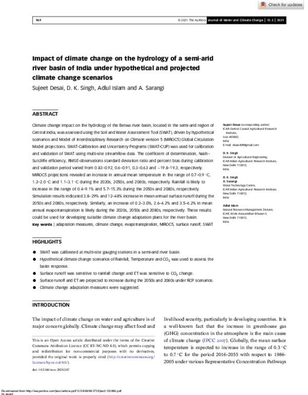(PDF) Impact of climate change on the hydrology of a semi-arid river ...