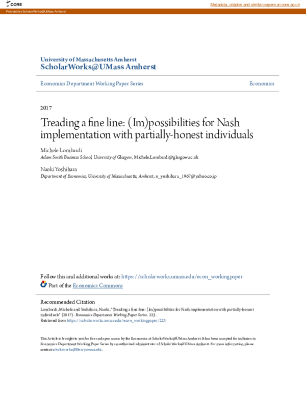 (PDF) Treading a fine line: (Im)possibilities for Nash implementation ...