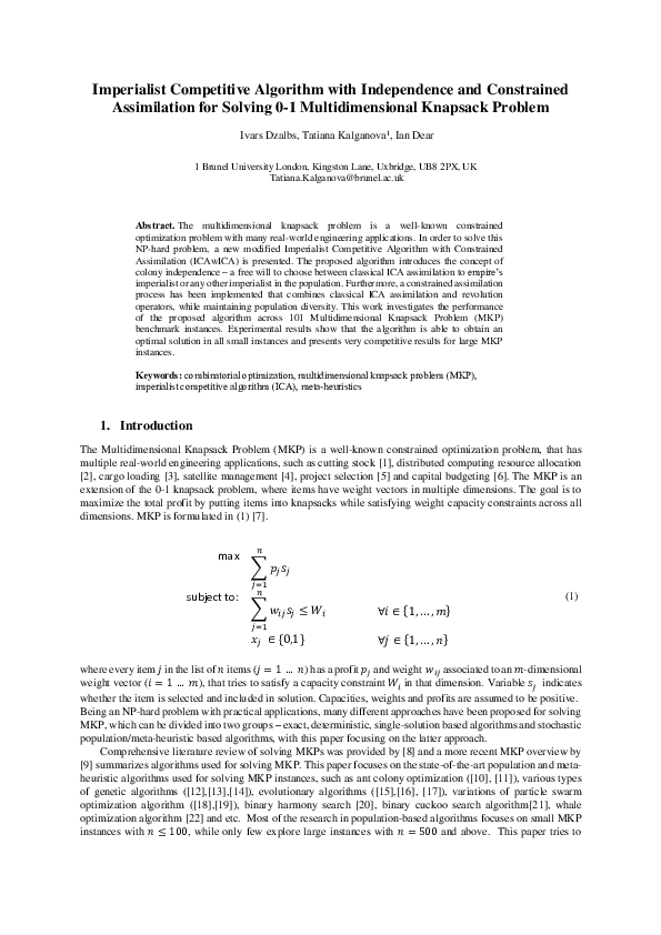 (PDF) Imperialist Competitive Algorithm with Independence and ...