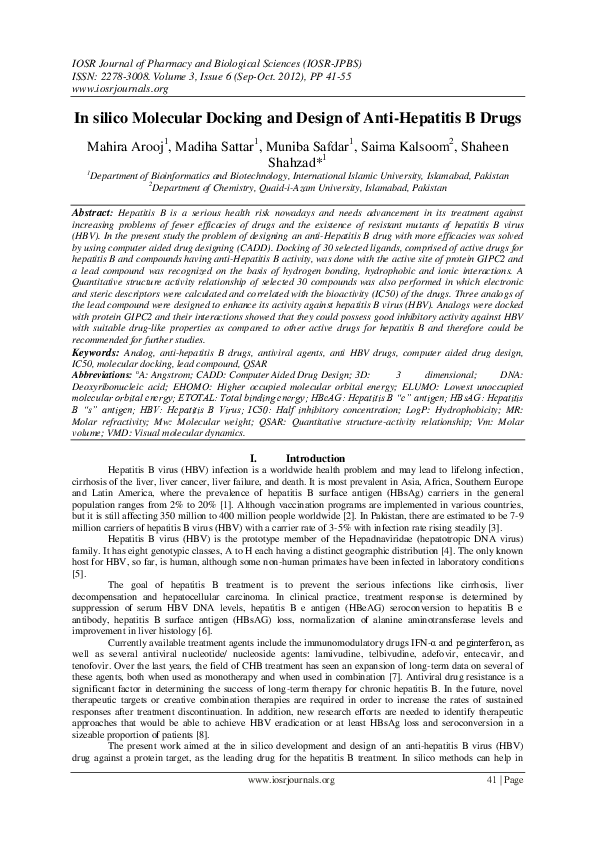 (PDF) In silico Molecular Docking and Design of Anti-Hepatitis B Drugs