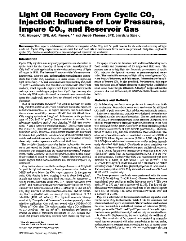 (PDF) Light Oil Recovery From Cyclic CO2 Injection: Influence of Low ...