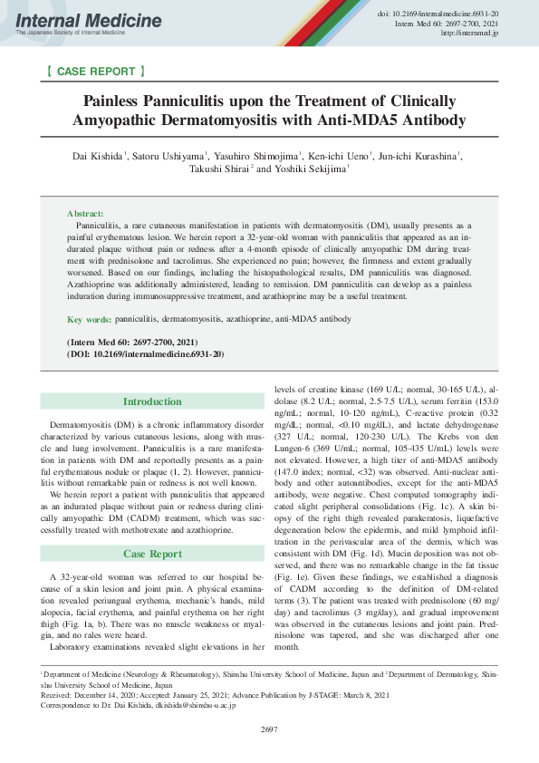 (PDF) Painless Panniculitis upon the Treatment of Clinically Amyopathic ...
