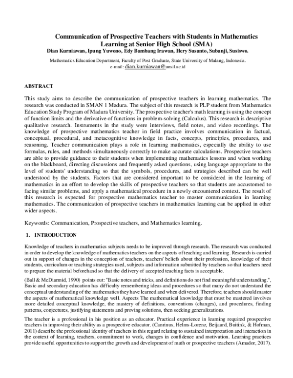 (PDF) Communication of Prospective Teachers with Students in ...