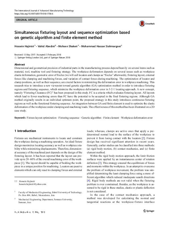 (PDF) Simultaneous fixturing layout and sequence optimization based on ...