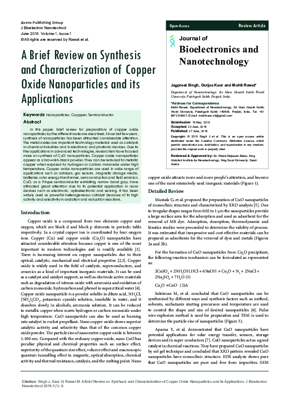 (PDF) A Brief Review on Synthesis and Characterization of Copper Oxide ...