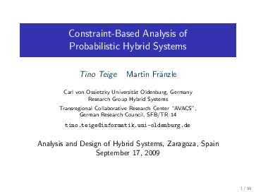 (PDF) Constraint-Based Analysis of Probabilistic Hybrid Systems