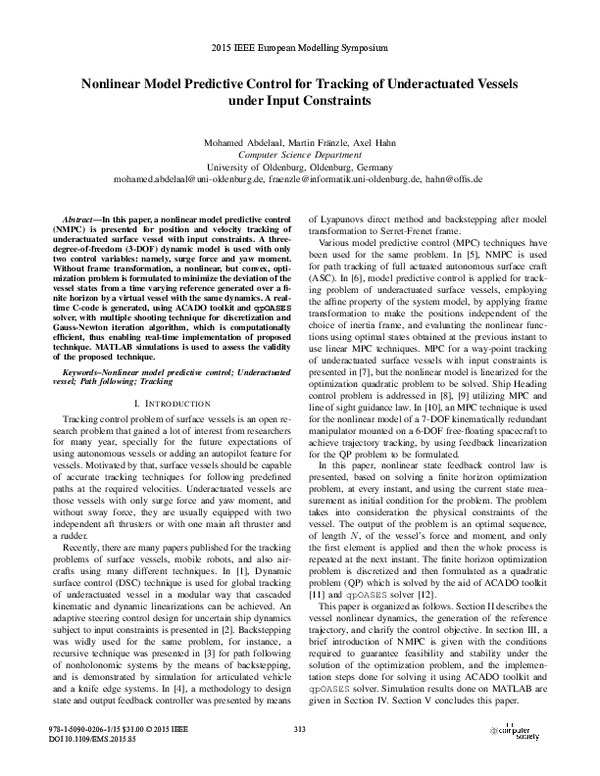 (PDF) Nonlinear Model Predictive Control for Tracking of Underactuated ...
