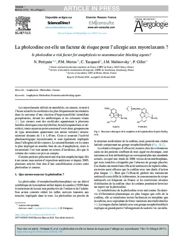 (PDF) La pholcodine est-elle un facteur de risque pour l’allergie aux ...