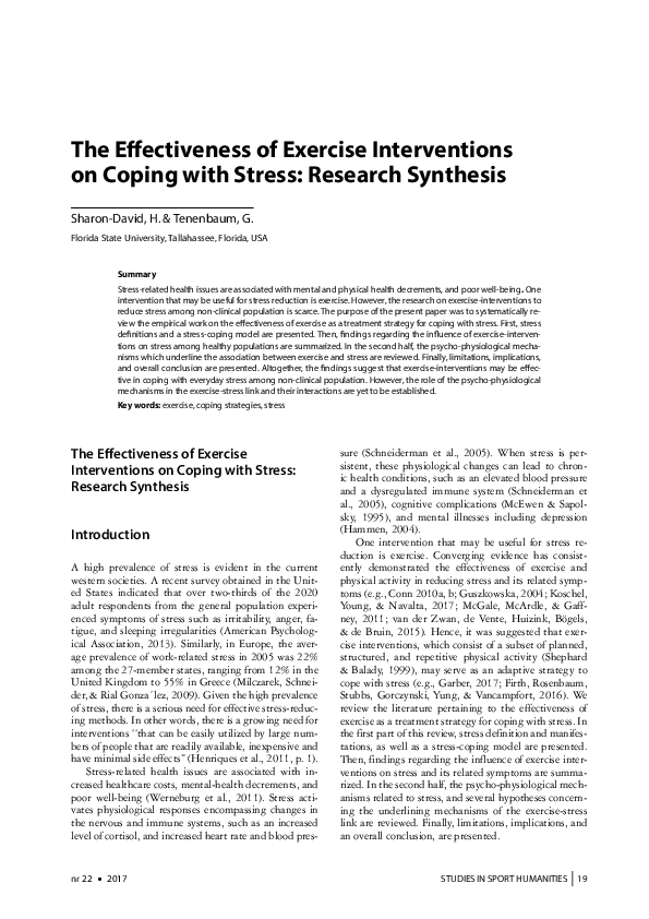 (PDF) The Effectiveness of Exercise Interventions on Coping with Stress ...