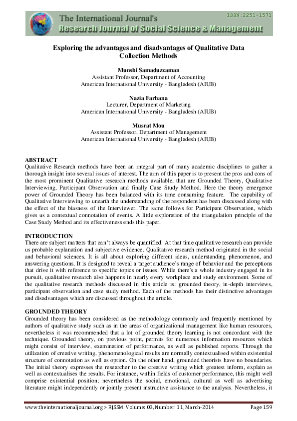 (PDF) Exploring the advantages and disadvantages of Qualitative Data ...