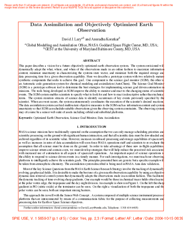 (PDF) Data assimilation and objectively optimized earth observation