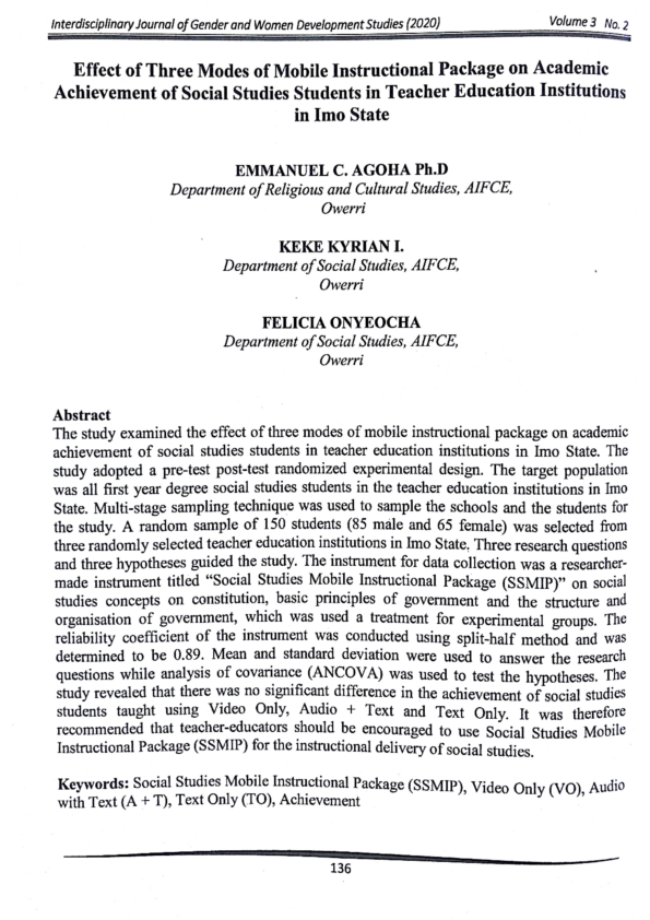(PDF) Effect of Three Modes of Mobile Instructional Package on Academic ...