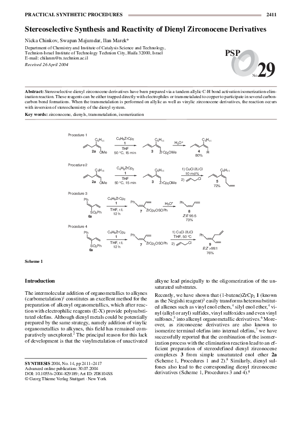 (PDF) Stereoselective Synthesis and Reactivity of Dienyl Zirconocene ...